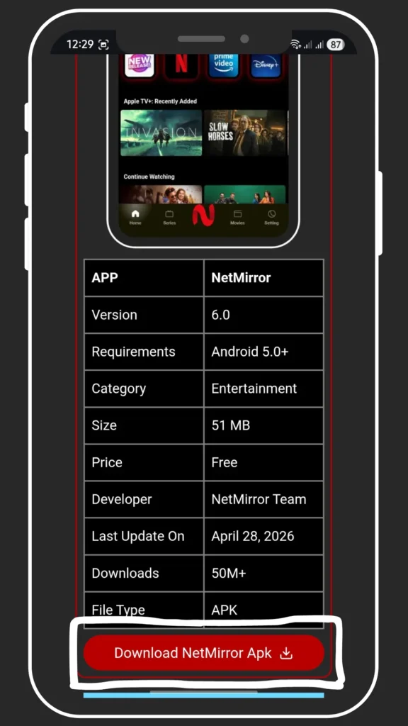Open netmirror.com.co and click on the download button
