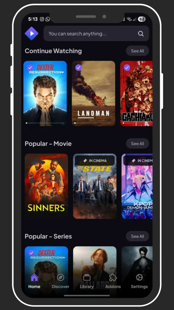 Stremio homepage
