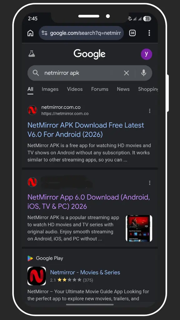 Nermirror apk serp in browser