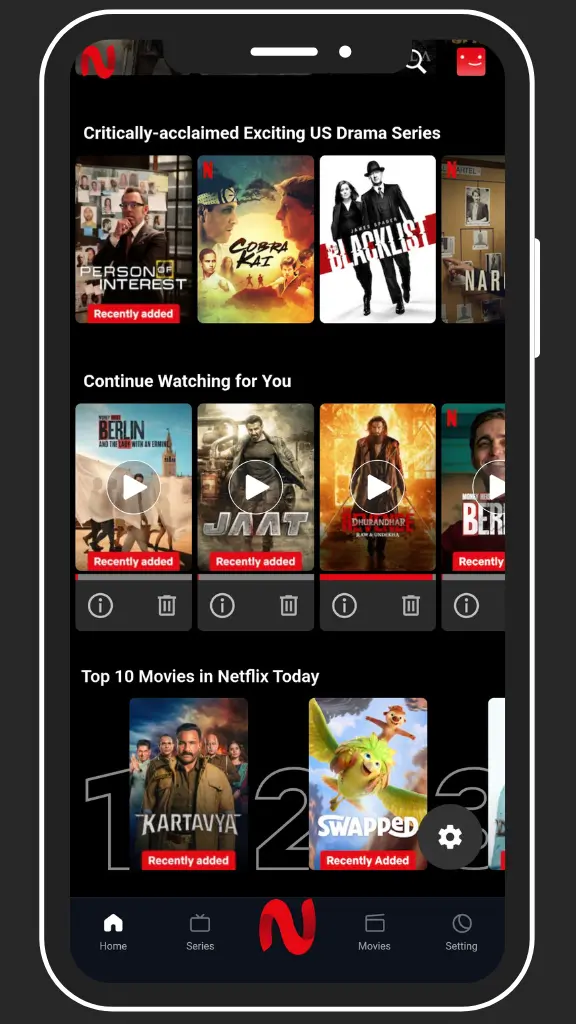 Netmirror always shows you in your home screen your previous watched content